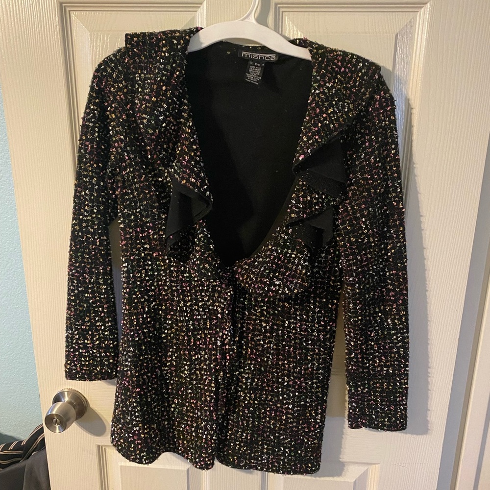 Mishca multi color black 3/4 scrunch sleeves, size petite small